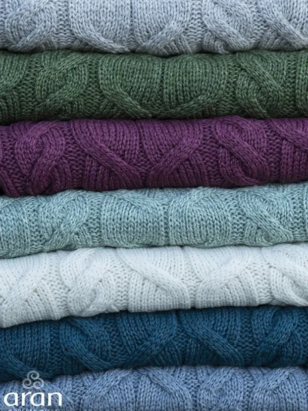 Aran Cable Knit Blanket Super Soft Merino Grey/Blue