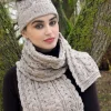 Aran Cable Knit Hat Pom Pom Oatmeal