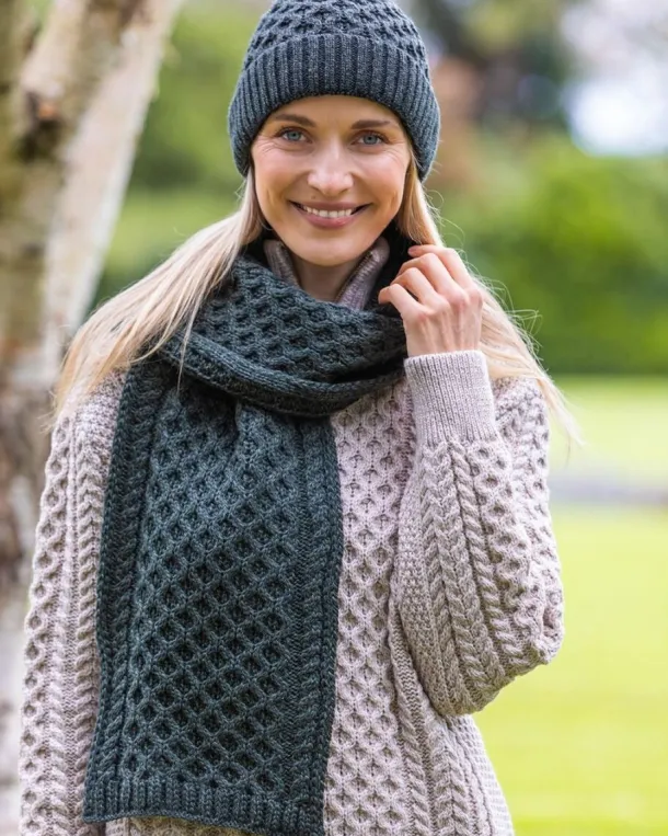 Aran Cable Knit Scarf Army Green