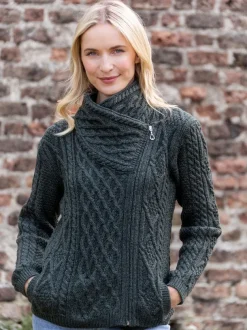Aran Cable Knit Side Zip Army Green