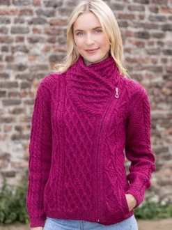 Aran Cable Knit Side Zip - Raspberry