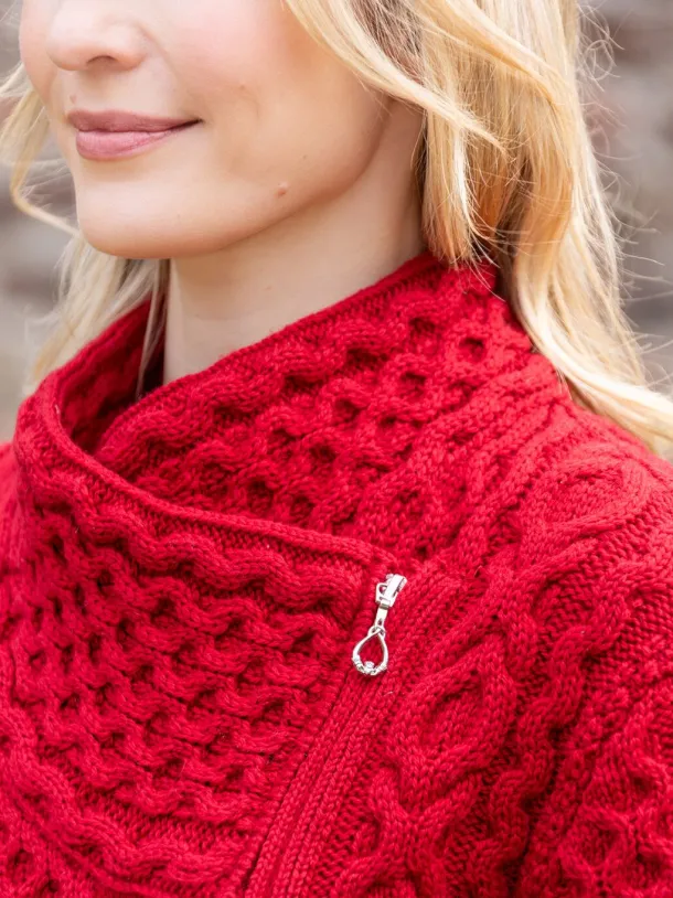 Aran Cable Knit Side Zip - Raspberry