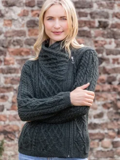 Aran Cable Knit Side Zip Army Green