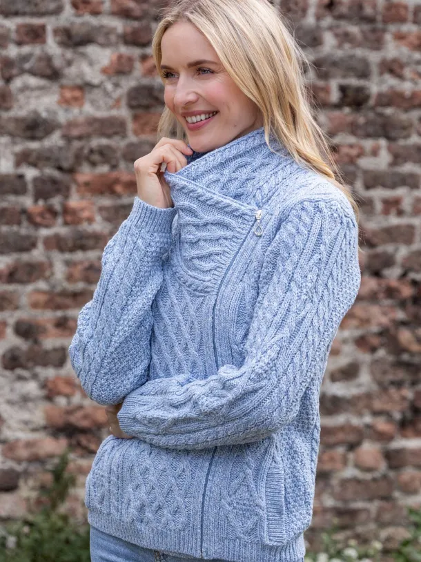 Aran Cable Knit Side Zip Sky