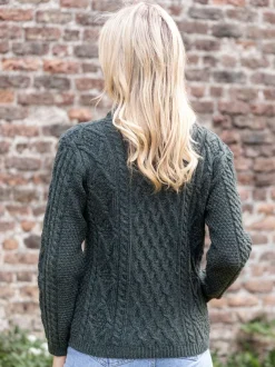 Aran Cable Knit Side Zip Army Green