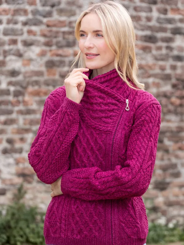 Aran Cable Knit Side Zip - Raspberry