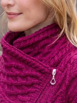 Aran Cable Knit Side Zip - Raspberry