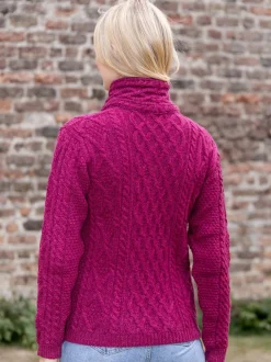 Aran Cable Knit Side Zip - Raspberry