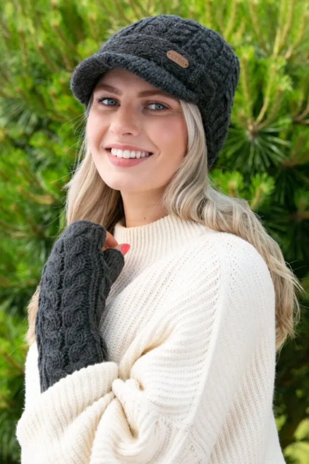 Aran Cable Peak Hat Charcoal