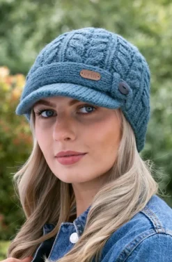 Aran Cable Peak Hat Denim