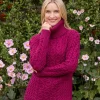 Aran Cowl Neck Merino Wool Raspberry
