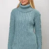 Aran Cowl Neck Merino Wool Aqua