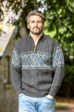 Aran Half Zip Sweater with Celtic Design