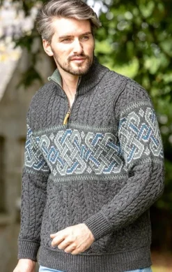 Aran Half Zip Sweater with Celtic Design