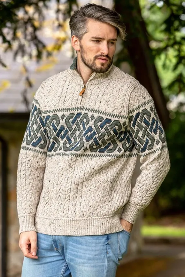 Aran Half Zip Sweater with Celtic Design