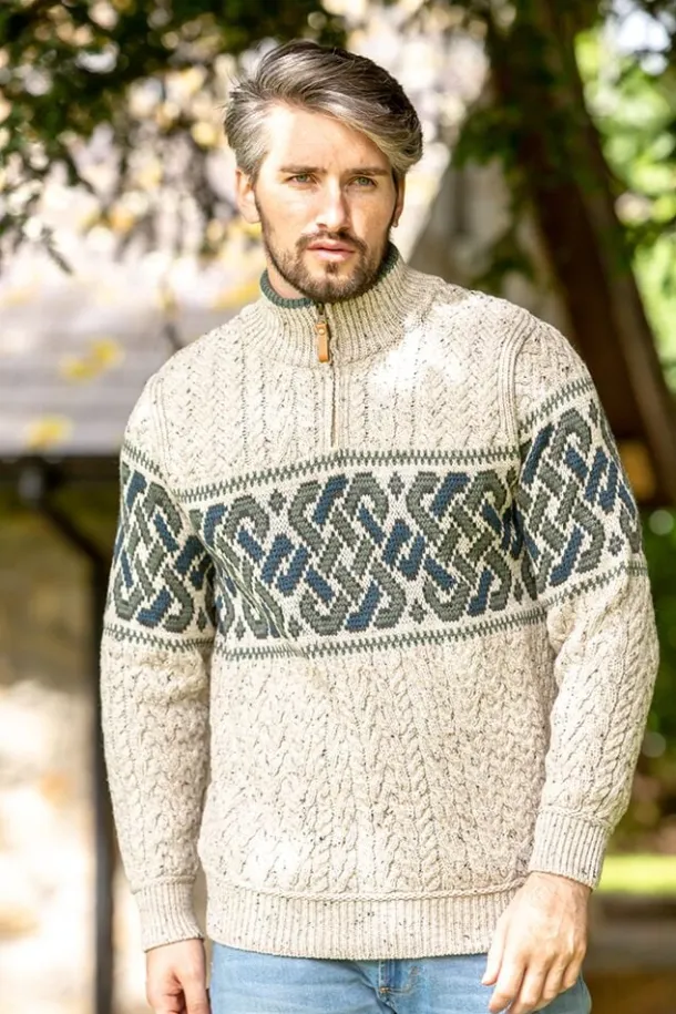 Aran Half Zip Sweater with Celtic Design