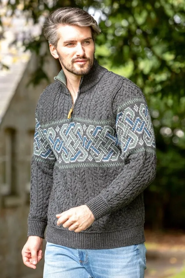 Aran Half Zip Sweater with Celtic Design