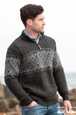 Aran Half Zip Sweater with Celtic Design