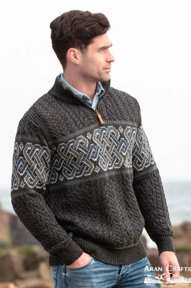 Aran Half Zip Sweater with Celtic Design