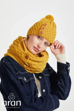 Aran Hat with Pom Pom - Yellow