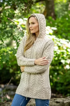 Aran Hooded Coat with Celtic Knot Zipper