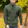 Aran Shawl Neck Sweater Army Green