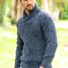 Aran Shawl Neck Sweater Denim