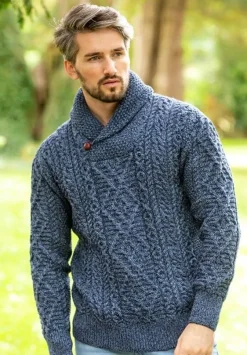 Aran Shawl Neck Sweater Denim
