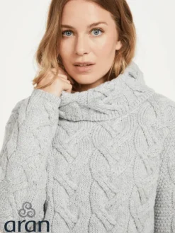 Aran Super Soft Chunky Cowl Neck Light Silver