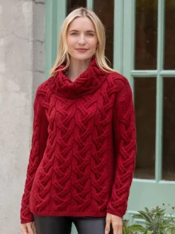Aran Super Soft Cowl Neck Sweater Red