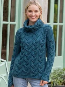 Aran Super Soft Cowl Neck Sweater Teal