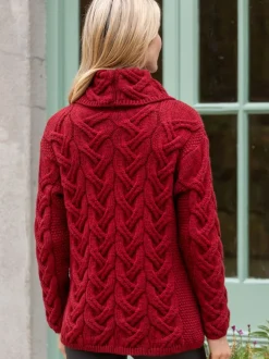 Aran Super Soft Cowl Neck Sweater Red