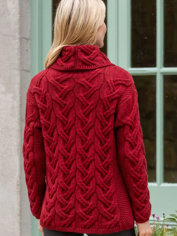 Aran Super Soft Cowl Neck Sweater Red