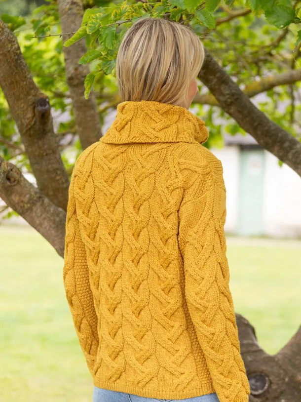 Aran Super Soft Cowl Neck Sweater Sunshine