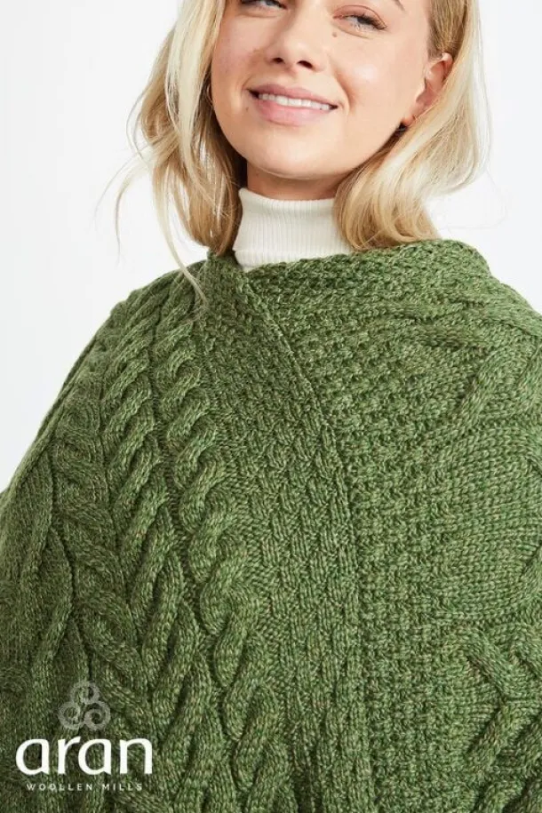 Aran Super Soft Poncho Green