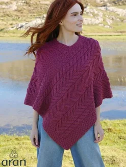 Aran Super Soft Poncho Raspberry