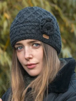 Aran Trellis Pullon Hat Charcoal