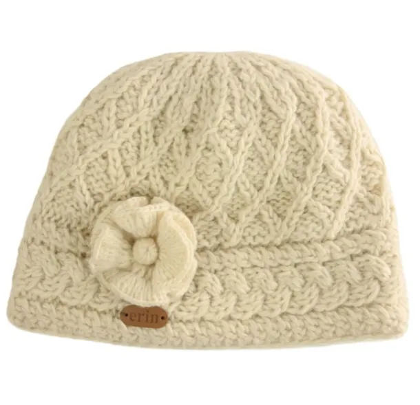 Aran Trellis Pullon Hat Natural White