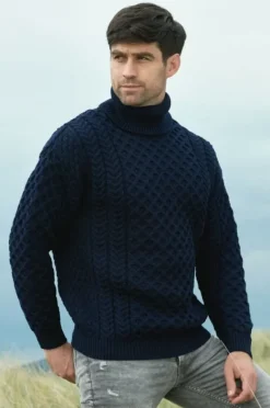 Aran Turtleneck Sweater Navy