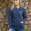 Aran Zip Cardigan with Collar - Denim Marl