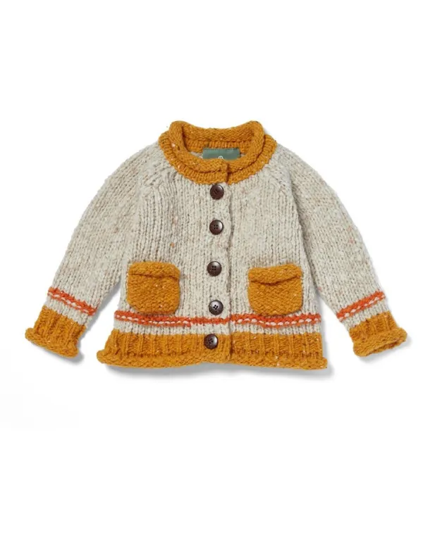 Baby Roll Neck Cardigan Natural Mustard