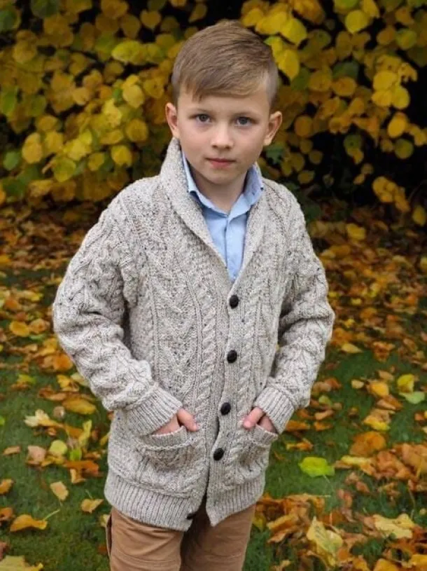 Boys Shawl Neck Cardigan Oatmeal
