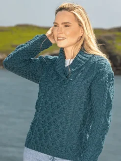 Bramble Aran Shawl Collar Sweater Atlantic