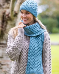 Cable Knit Aran Scarf Aqua