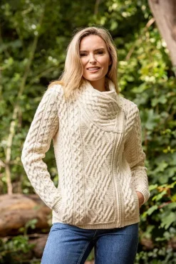 Cable Knit Side Zip Cardigan Natural