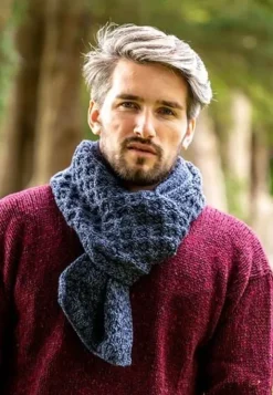 Cable Knit Unisex Scarf Denim Marl - 100% Merino Wool