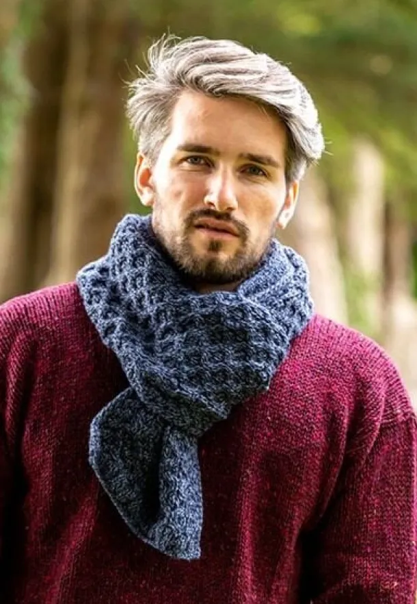 Cable Knit Unisex Scarf Denim Marl - 100% Merino Wool