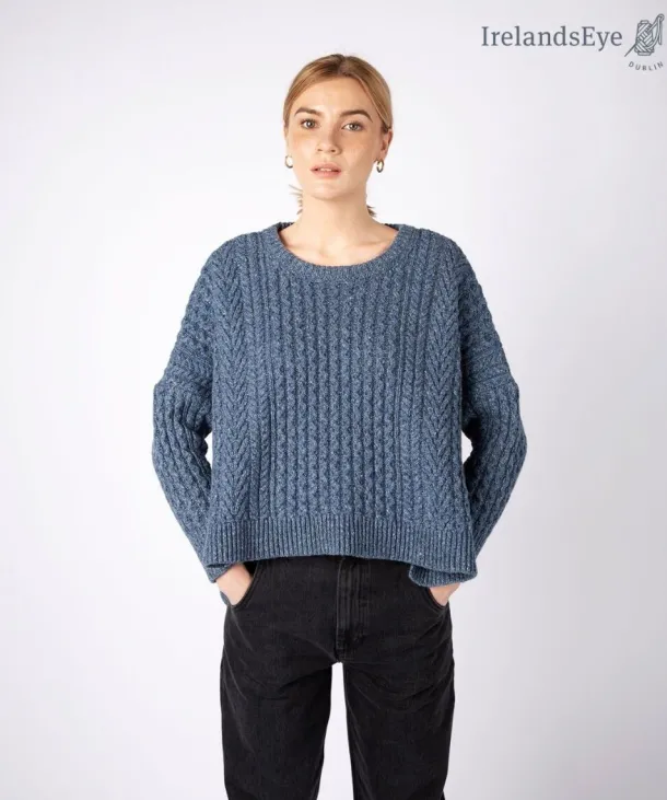 Cropped Aran Sweater Sea Spray Blue