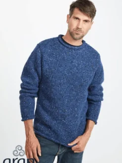 100% Donegal Roll Neck Sweater Light Blue