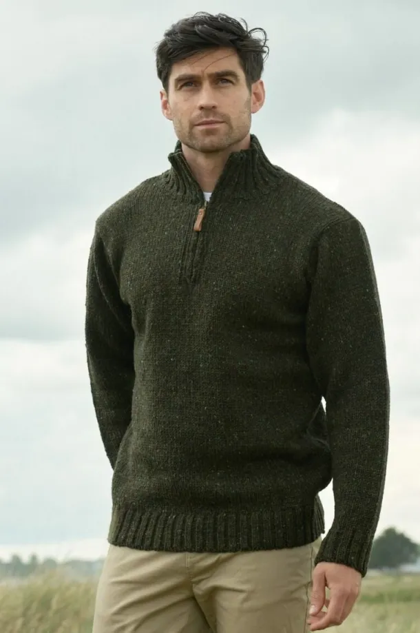 Donegal Wool Half Zip Forest Green